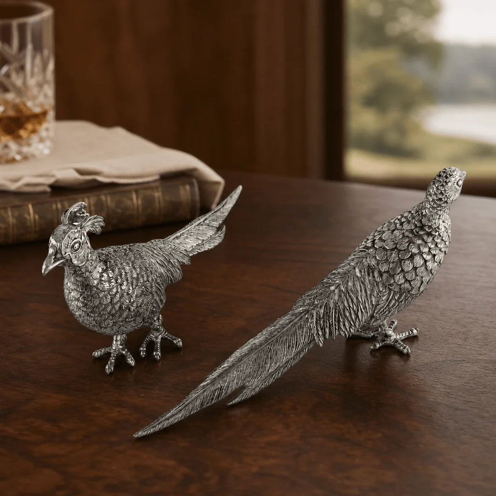 Pewter Pheasant Statuettes