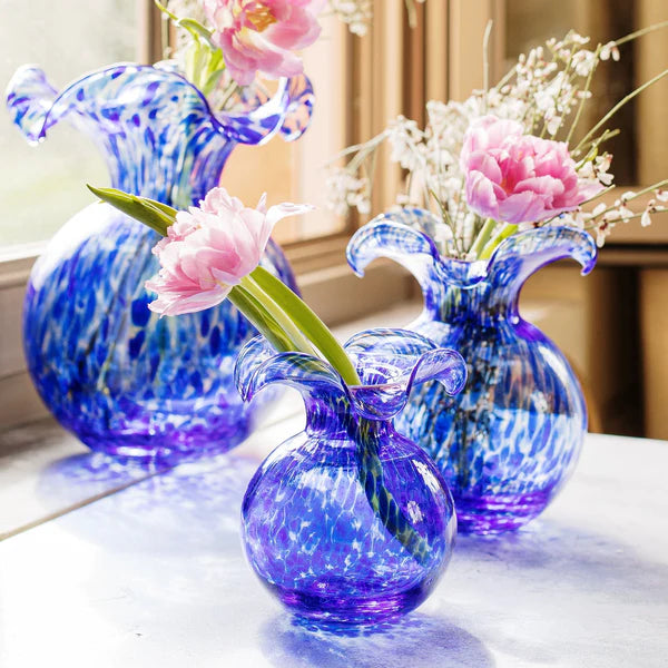 Hibiscus Glass Bud Vase in Cobalt Tortoise
