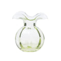Hibiscus bud vase in green glass with a flared top and round base, showcasing a smooth, glossy finish.