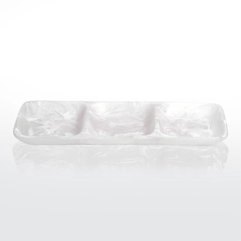 3 Part Tray Large - White Swirl