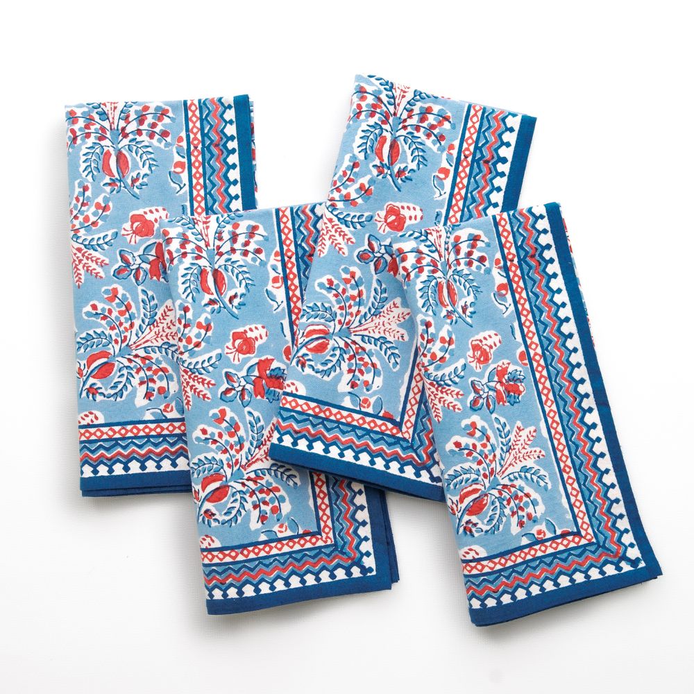 Grecian Palm Red, White & Blue Napkins, Set of 4