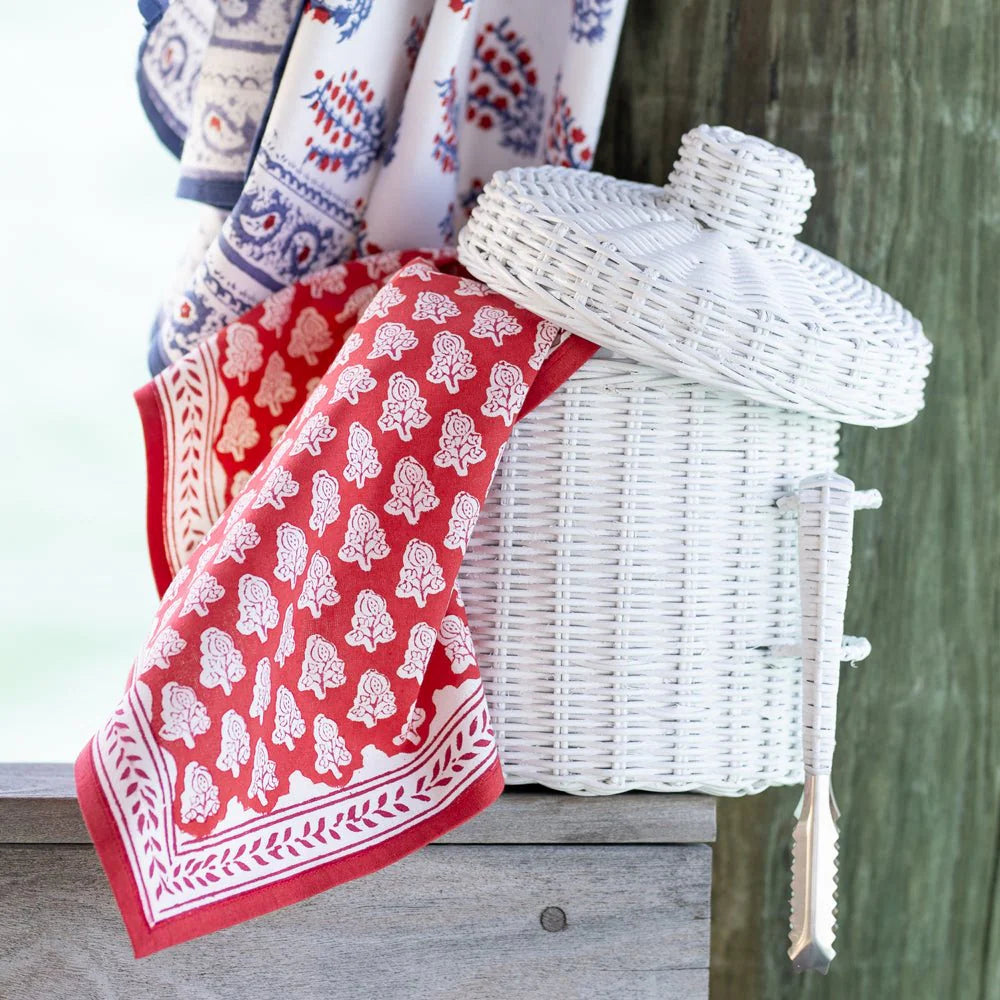 White Wicker Ice Box with Tong