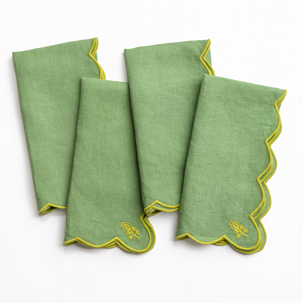 Scalloped Buti Forest Shade Napkins – Set of 4