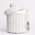 White Wicker Ice Box with Tong