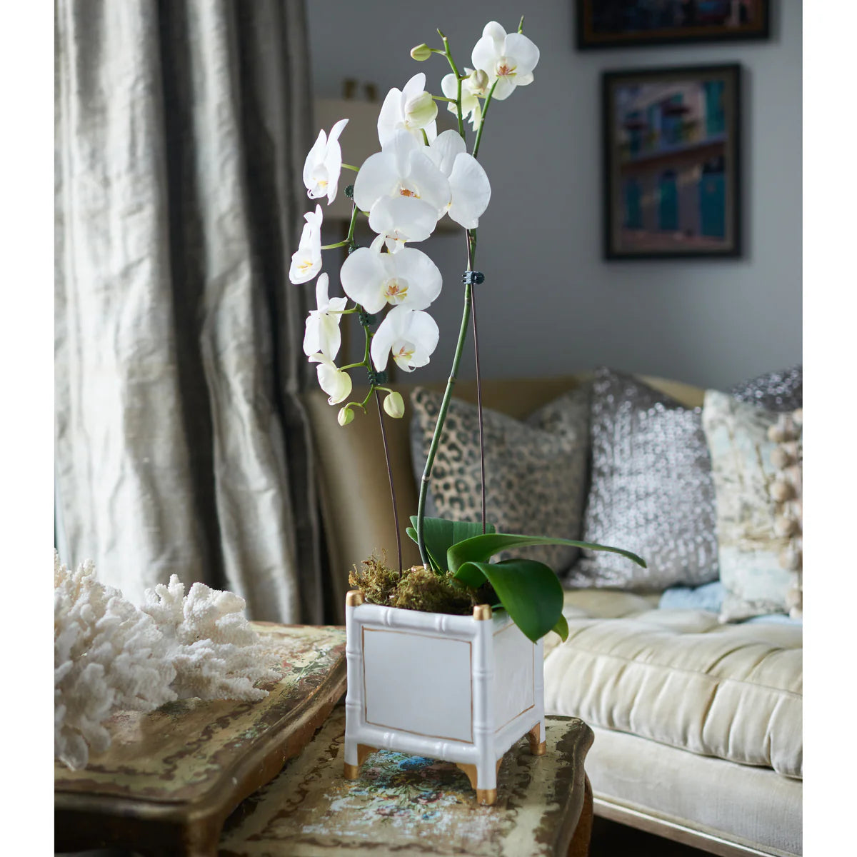 Large Bamboo White Gold Cachepot