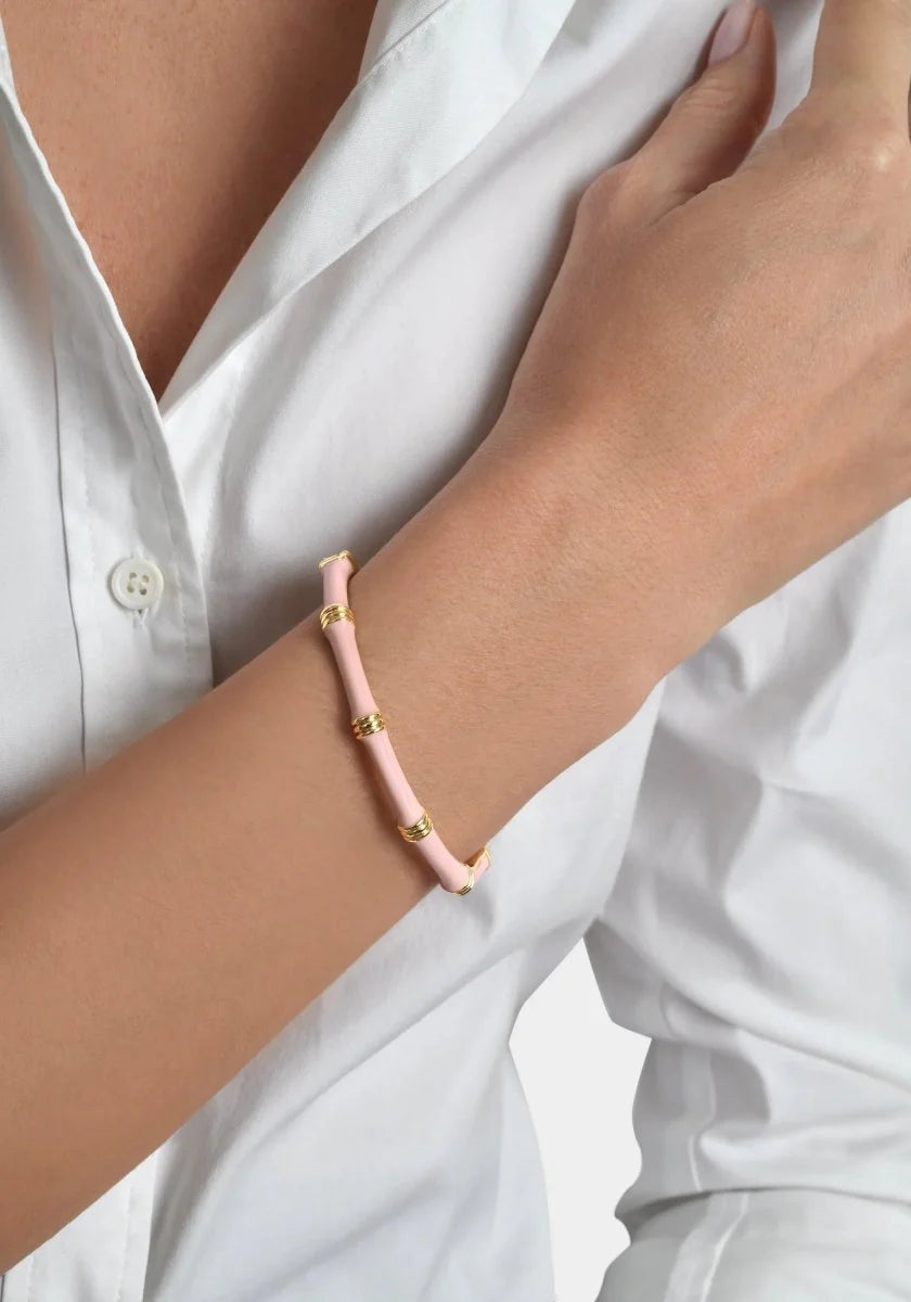 Bamboo Enameled Hinged Bangle (Pink)