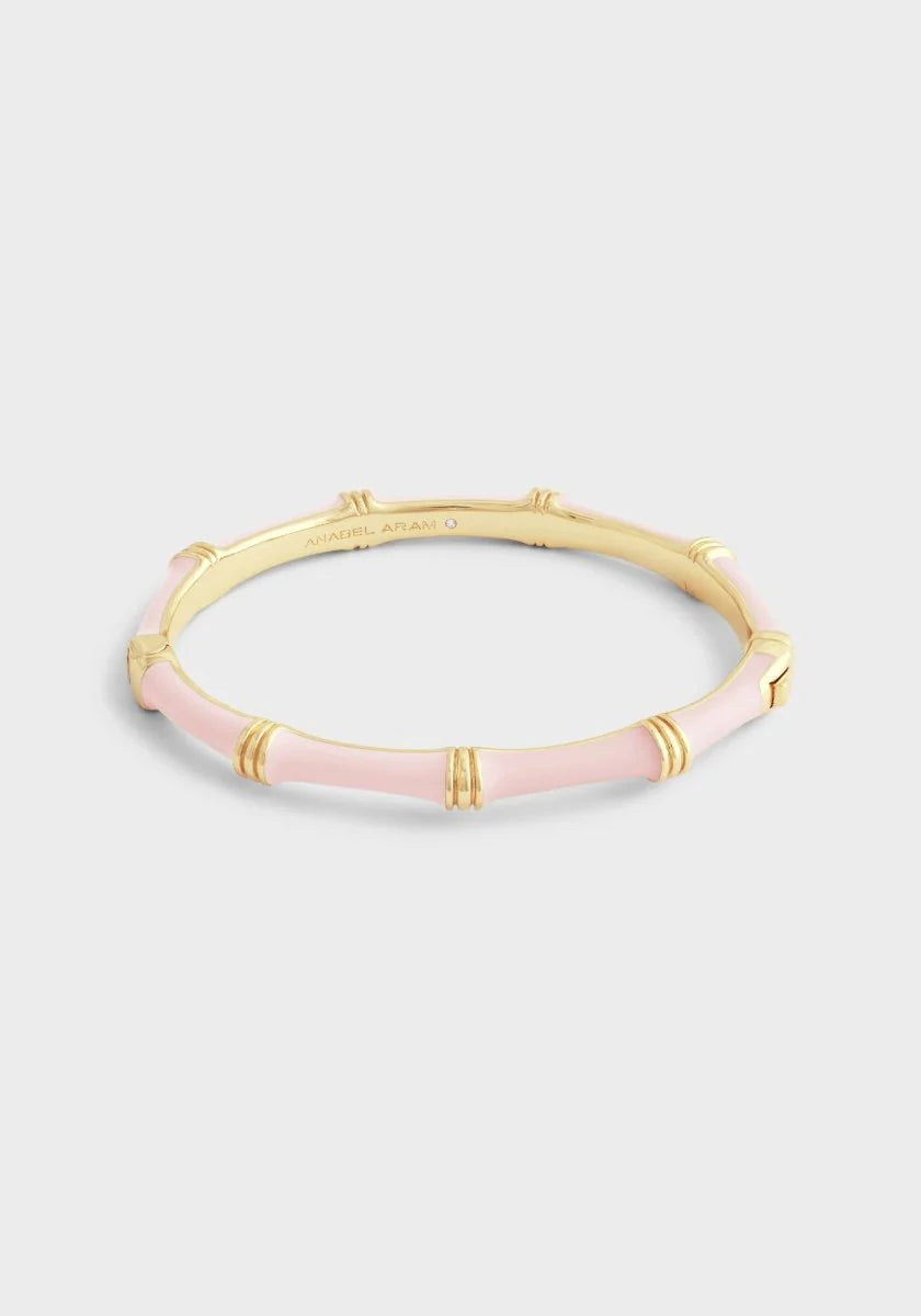 Bamboo Enameled Hinged Bangle (Pink)