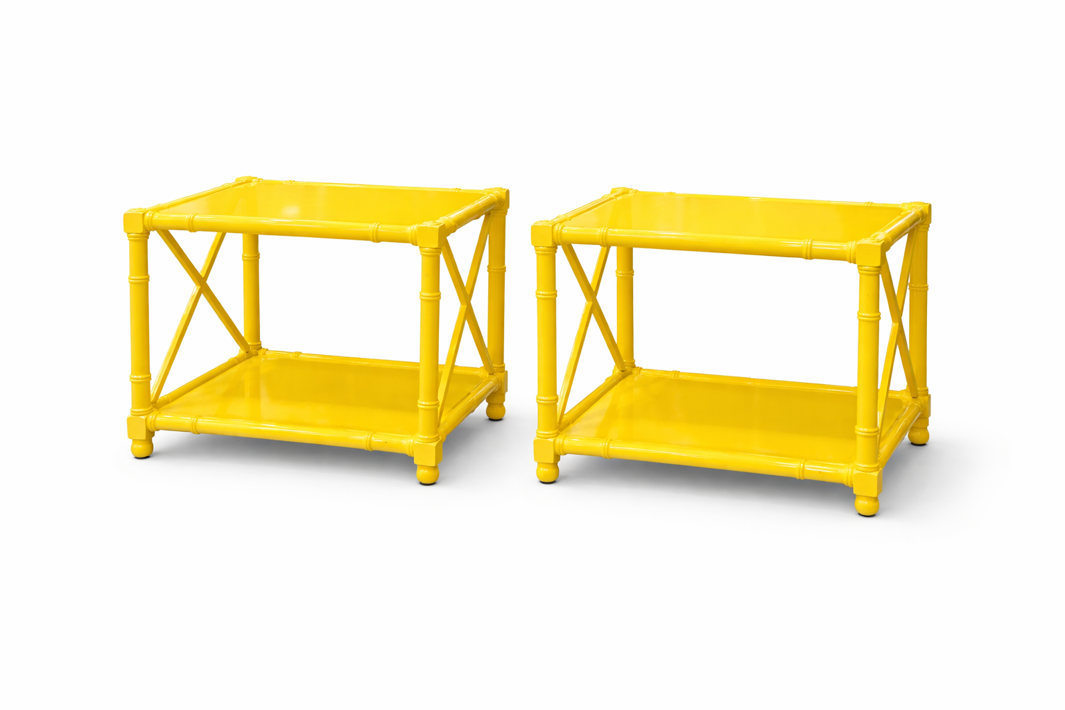 Lacquered Faux Bamboo End Tables (Pair)