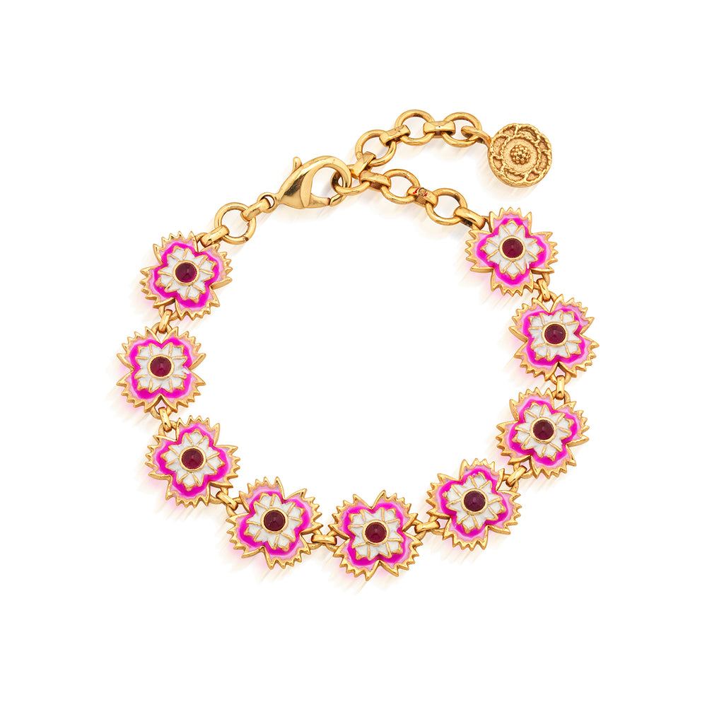 Dianthus Link Bracelet, 7"+1.5" - Enamel/Jade