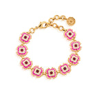 Dianthus Link Bracelet, 7"+1.5" - Enamel/Jade