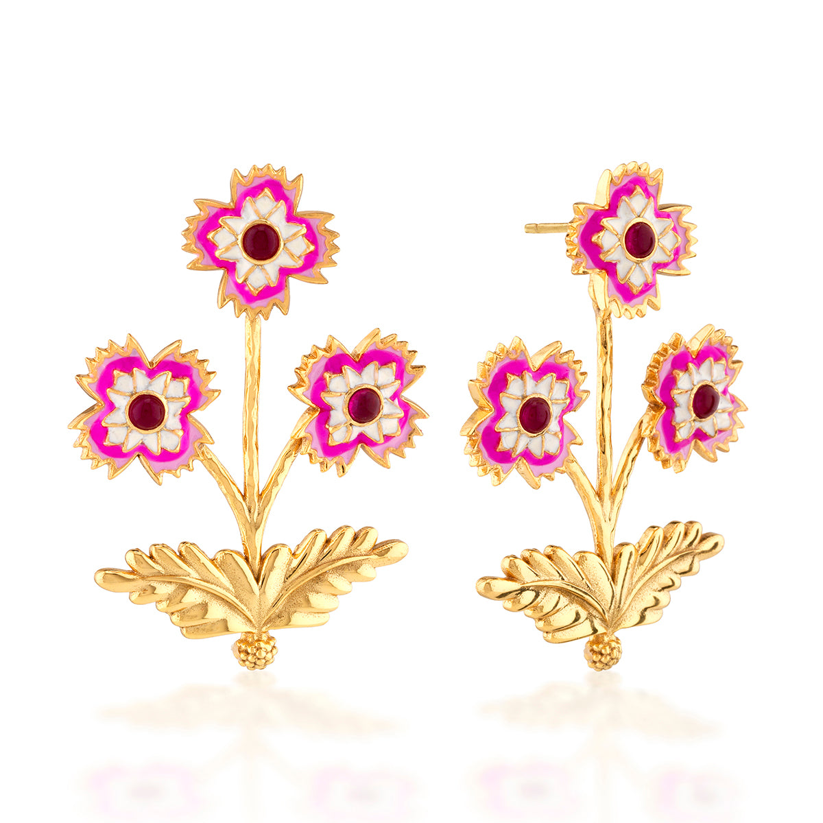 Dianthus Convertible Bouquet Post Earrings - Enamel/Jade