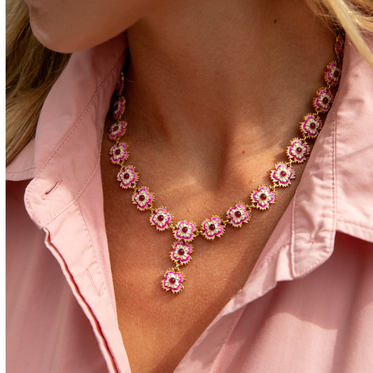 Dianthus Convertible Necklace, 16"+2" - Enamel/Jade