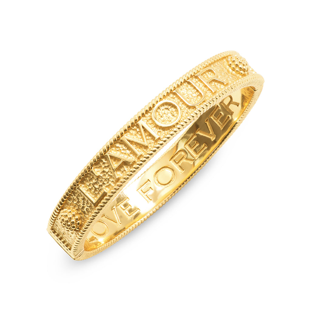 L'Amour Toujour Hinged Bangle - Gold "L'Amour Toujour"