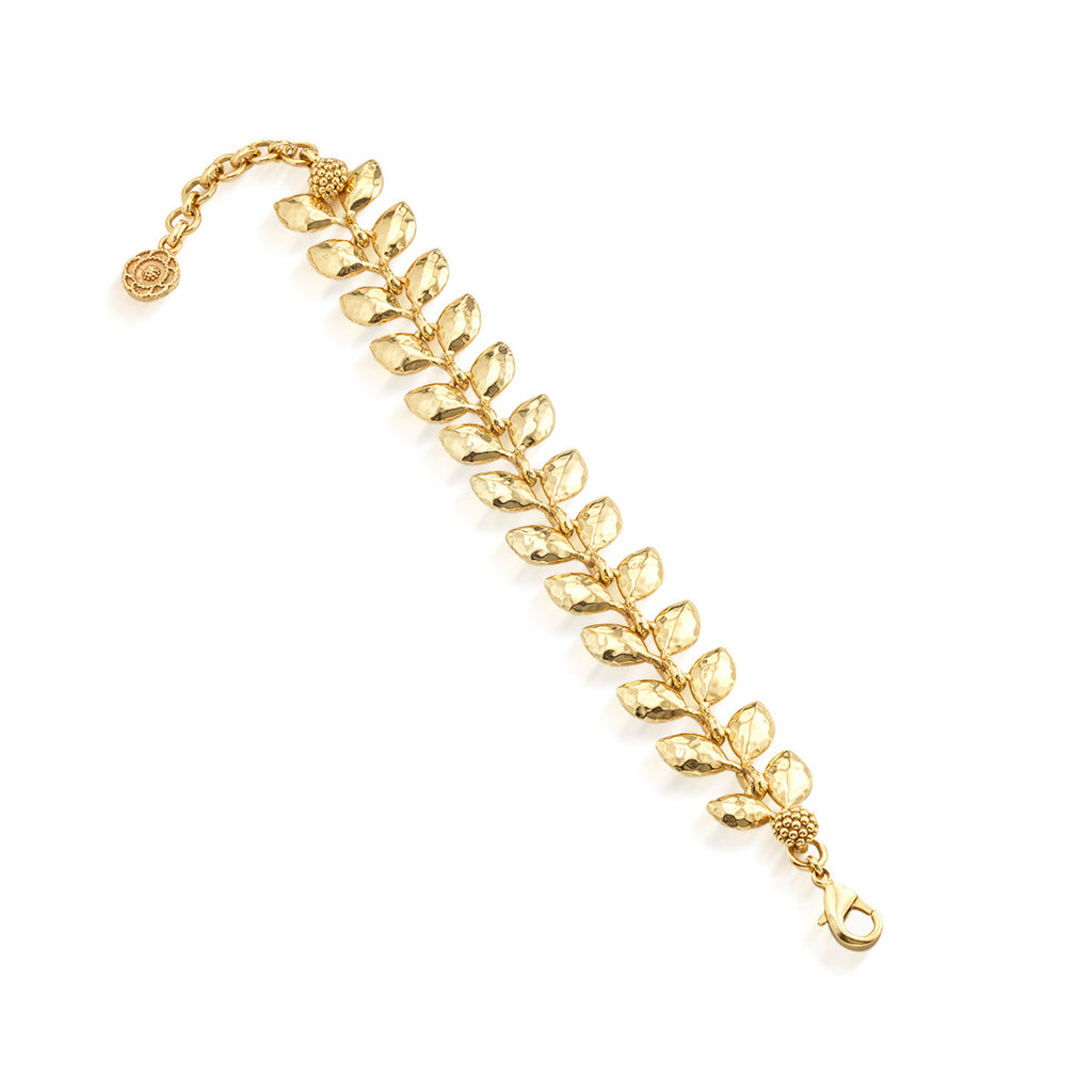 Golden Laurel Link Bracelet, 7"+2" - Gold