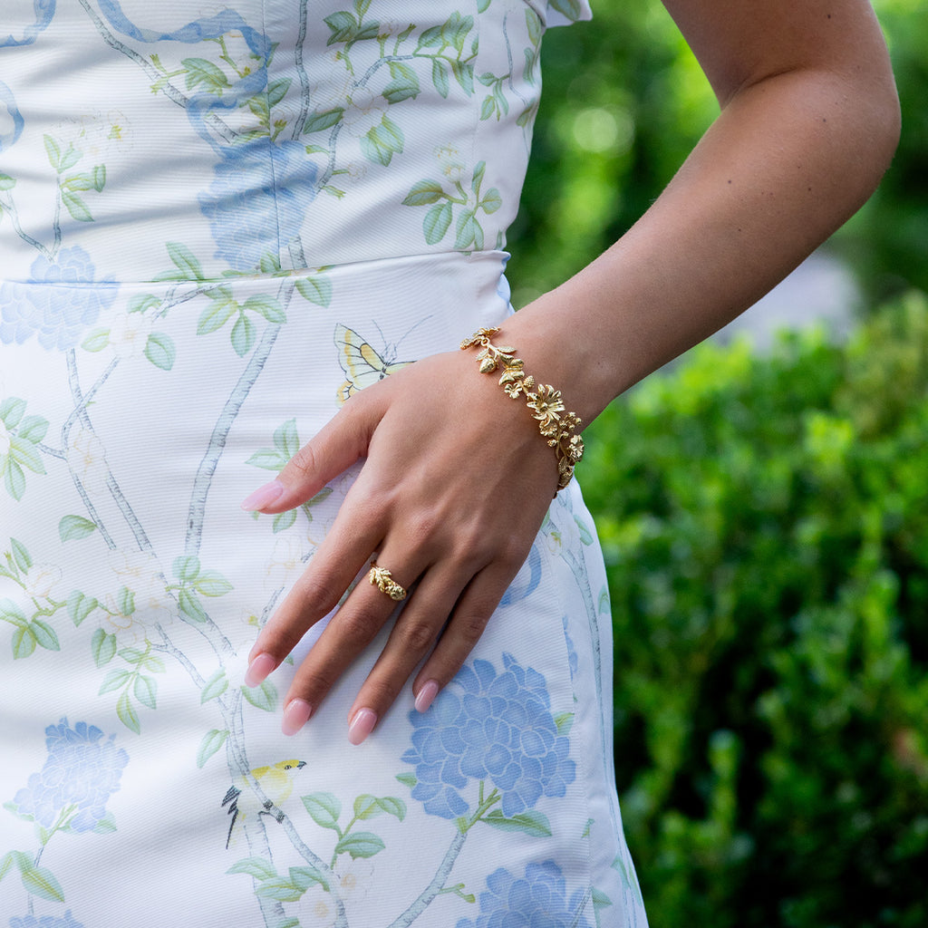 Meadow Bouquet Link Bracelet, 7"+2" - Gold