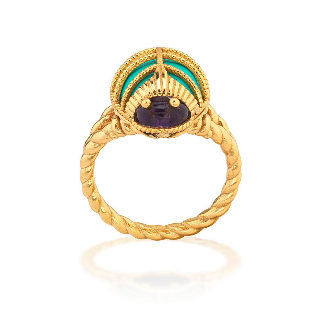 Scarab Petite Ring - Amethyst/Turquoise, Size 7