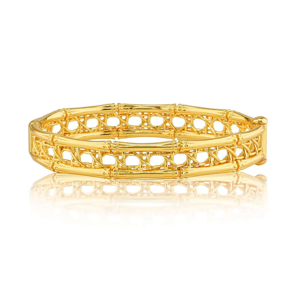 Veranda Caning Hinged Bangle S/M - Gold
