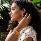 Veranda Caning Medium Hoop Earrings - Gold