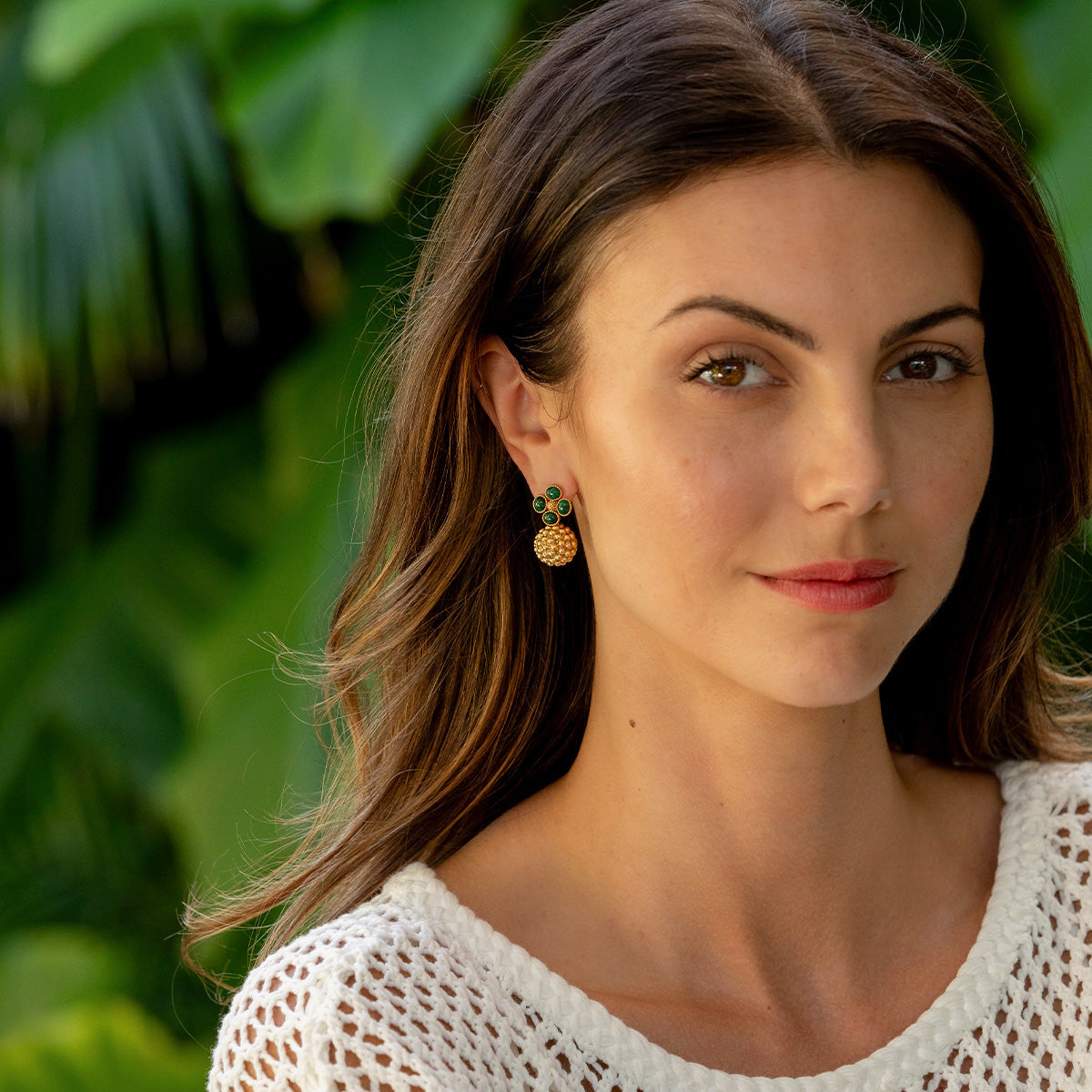 Berry Clover Drop Earrings - Malachite