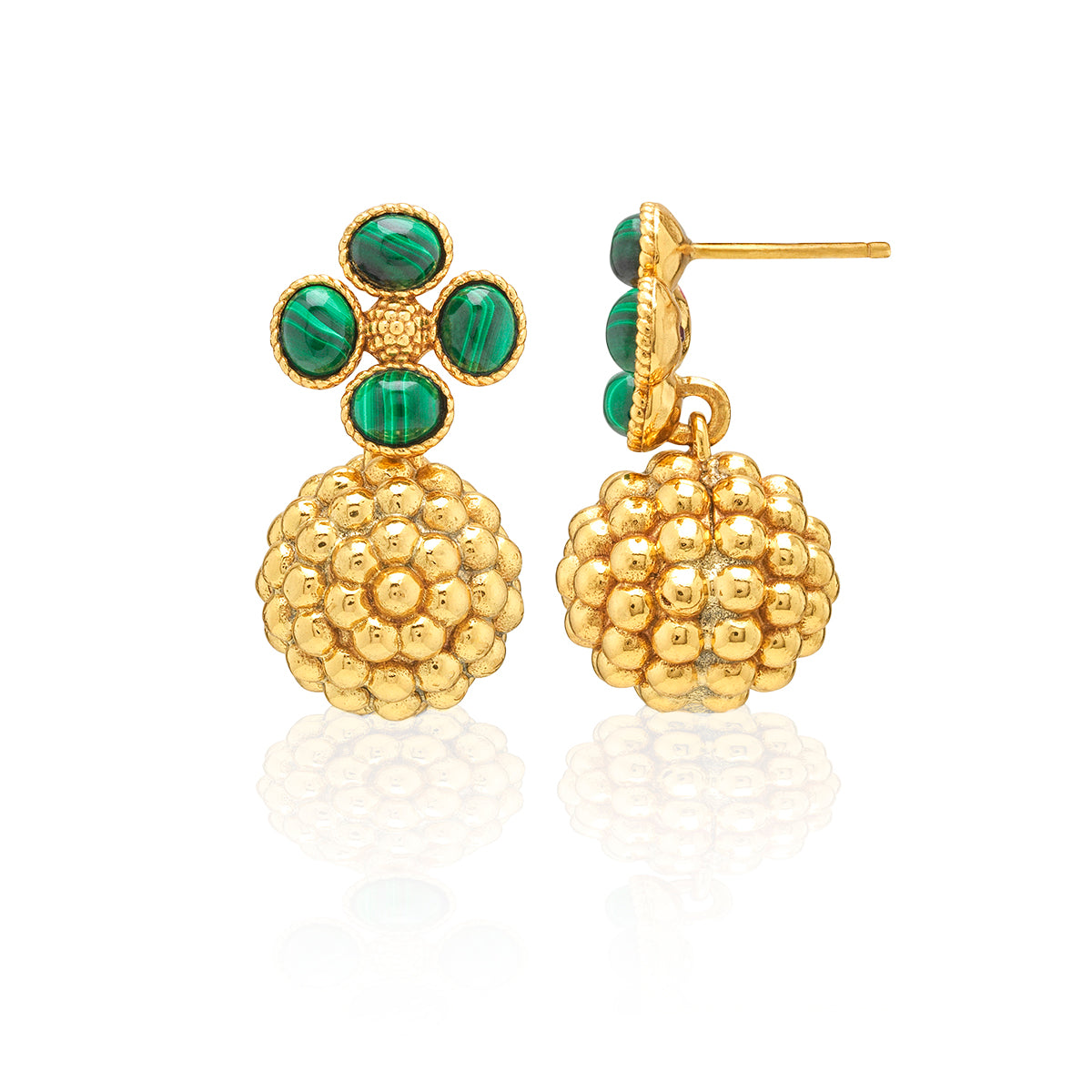 Berry Clover Drop Earrings - Malachite