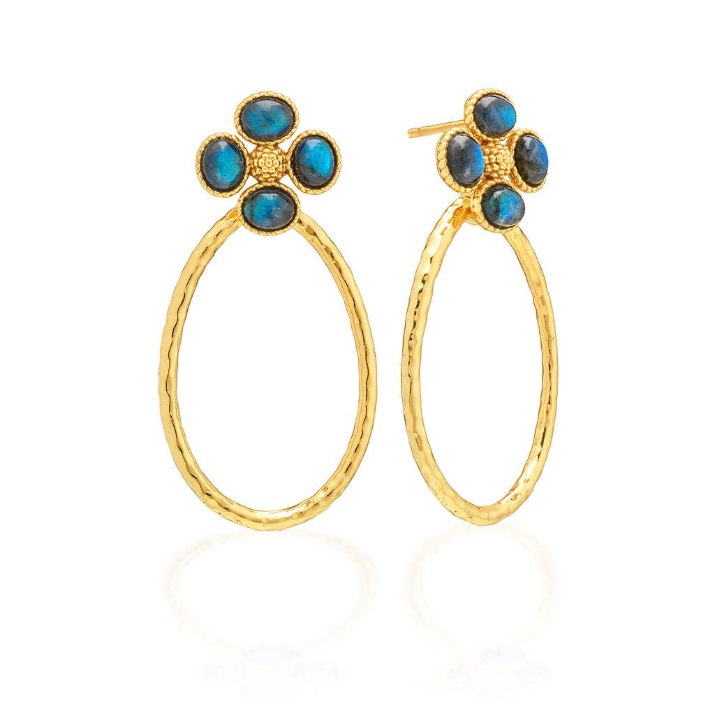Berry Clover Teardrop  Earrings - Blue Labradorite