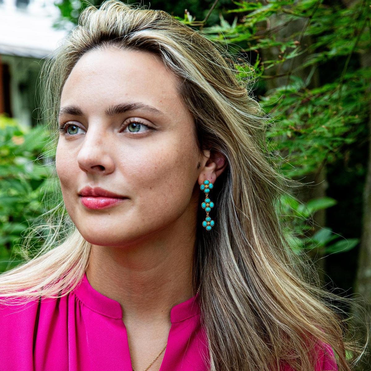 Berry Clover Linear Earrings - Turquoise