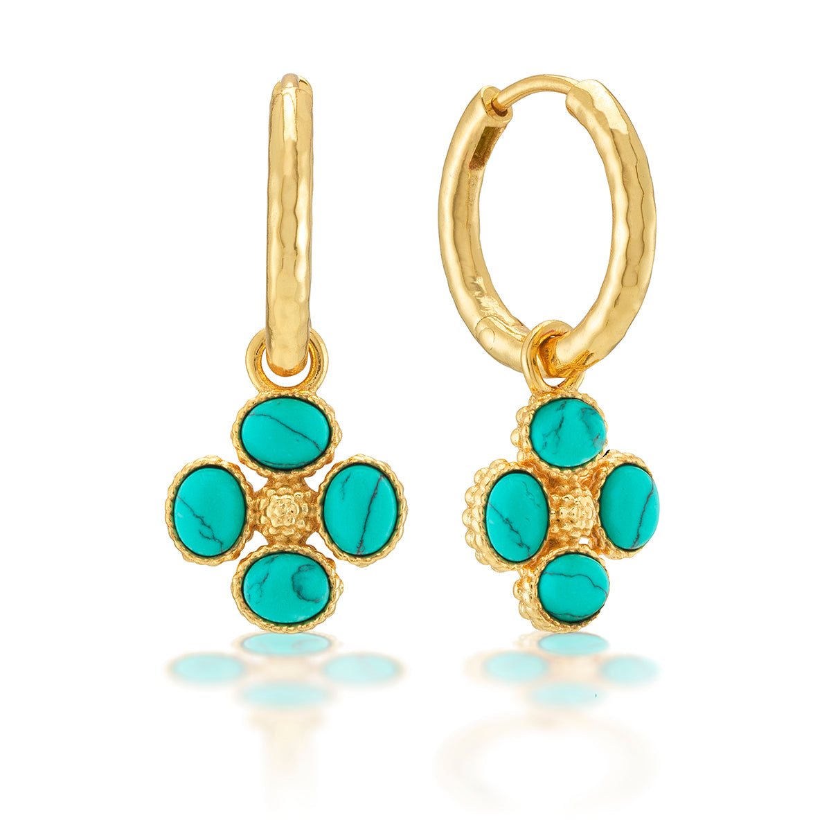 Berry Clover Hoop Earrings with Double Sided Charm - Turquoise