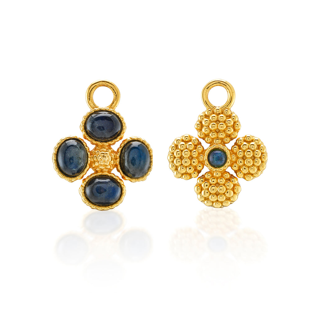 Berry Clover Hoop Earrings with Double Sided Charm - Blue Labradorite