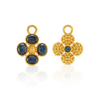 Berry Clover Hoop Earrings with Double Sided Charm - Blue Labradorite