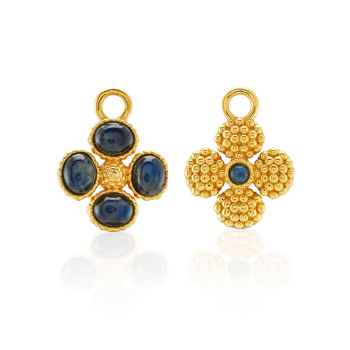 Berry Clover Hoop Earrings with Double Sided Charm - Blue Labradorite