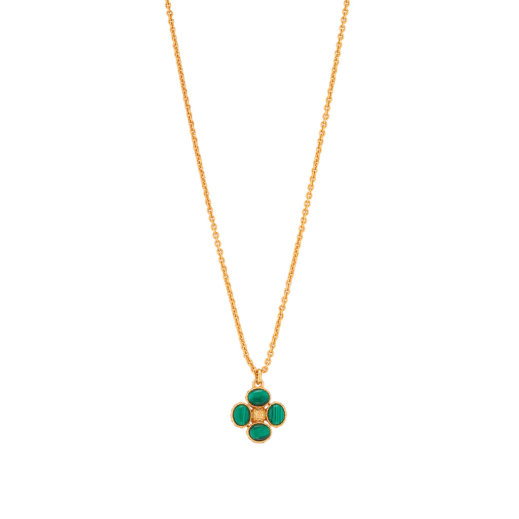 Berry Clover Double Sided Charm Necklace - Malachite