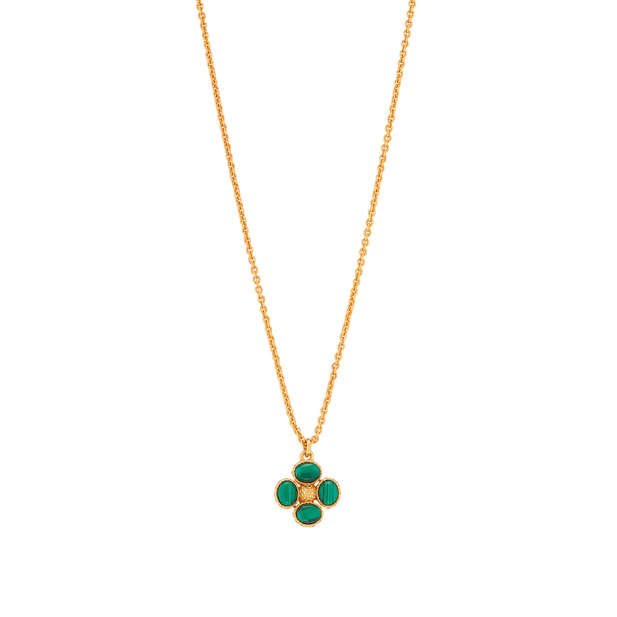 Berry Clover Double Sided Charm Necklace - Malachite