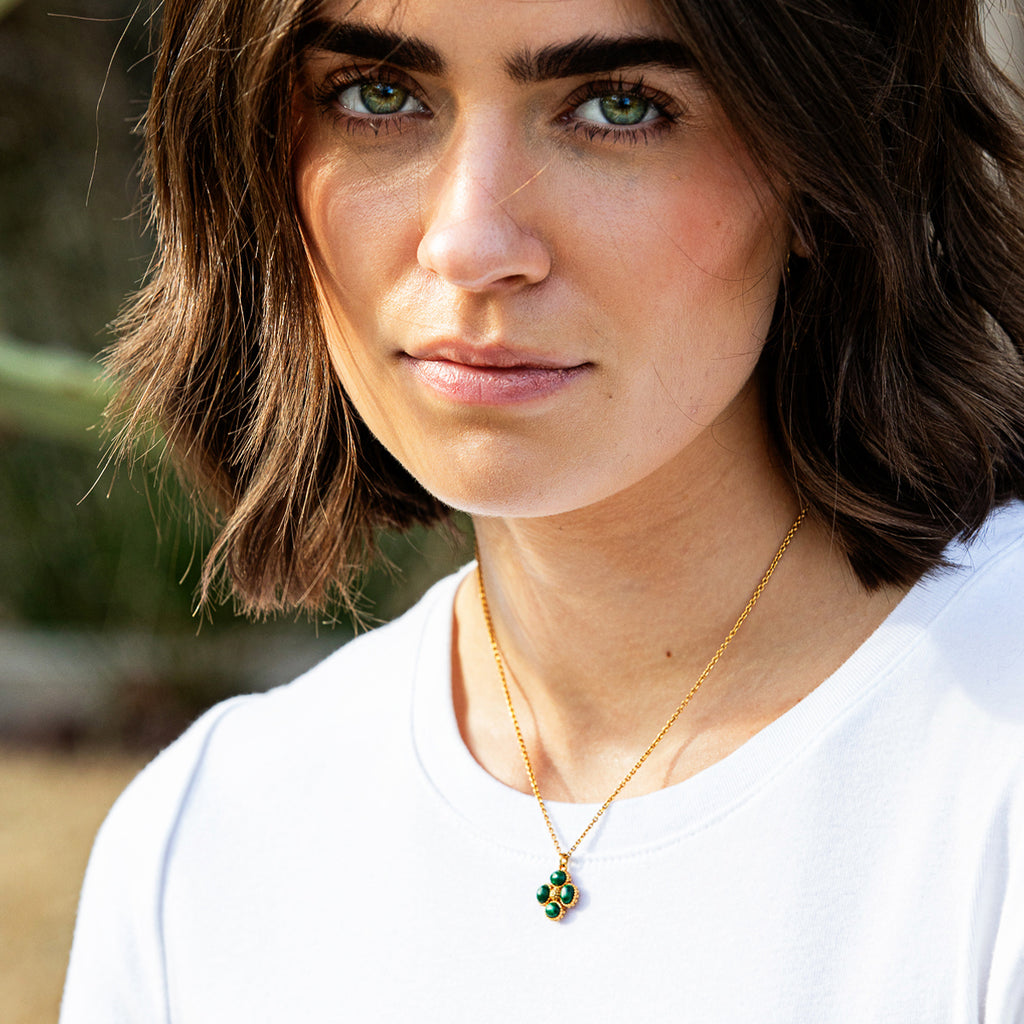 Berry Clover Double Sided Charm Necklace - Malachite