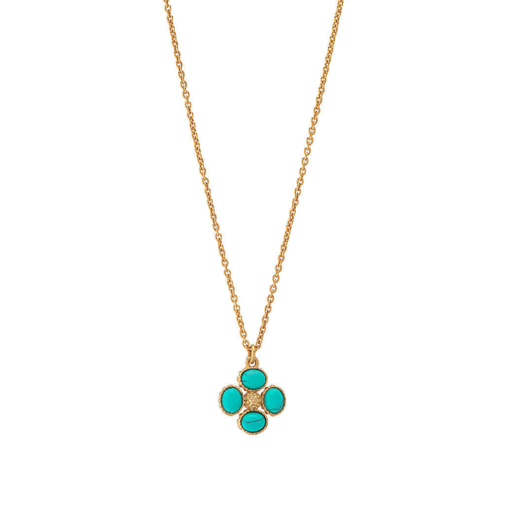 Berry Clover Double Sided Charm Necklace, 16"+2" - Turquoise