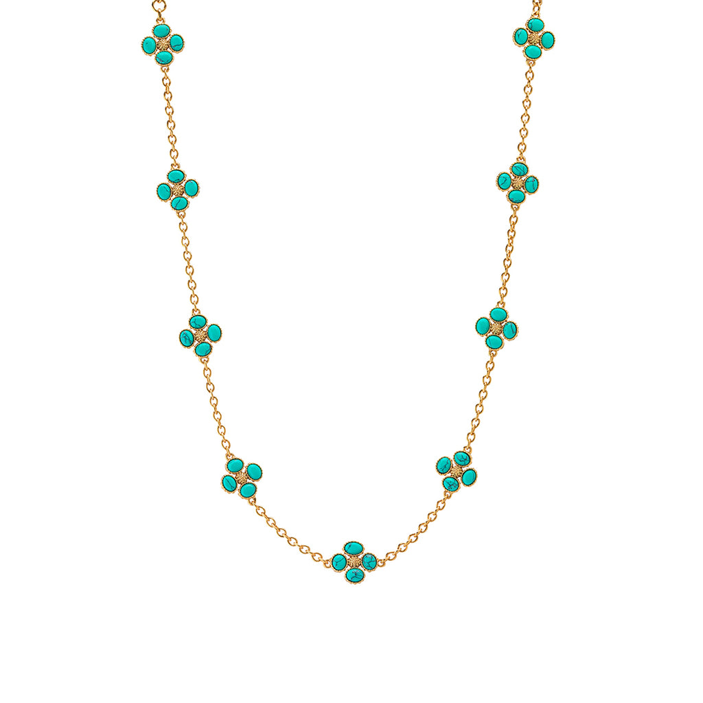 Berry Clover Double Sided Necklace, 16"+2" - Turquoise