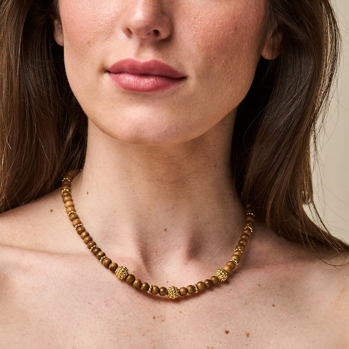 Berry Single Strand Petite Beads Necklace - Teak