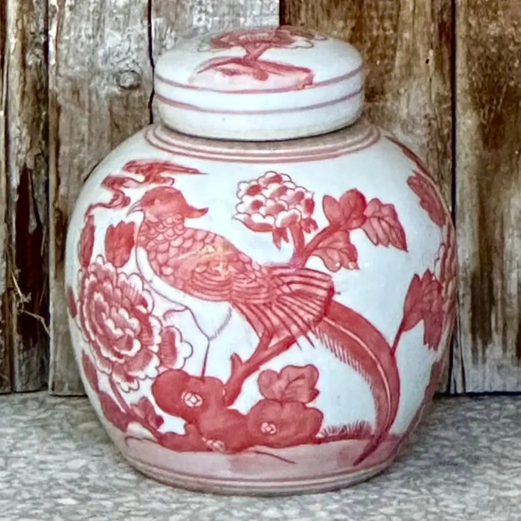 Red & White Pheasant Jar