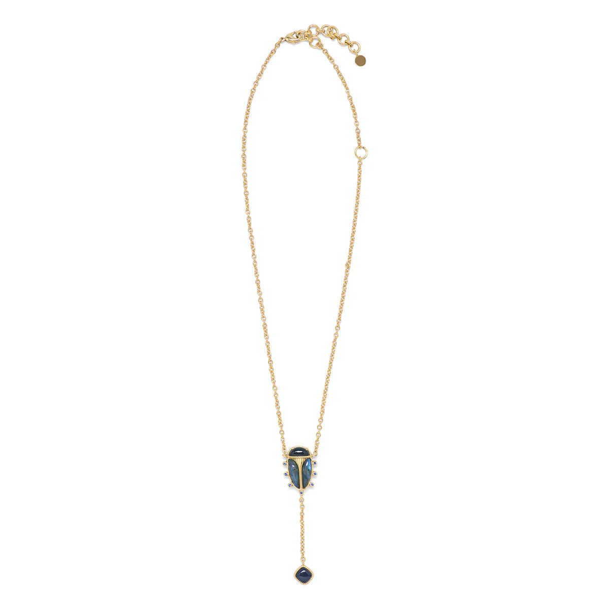 Scarab Lariat Necklace Labradorite Black Agate