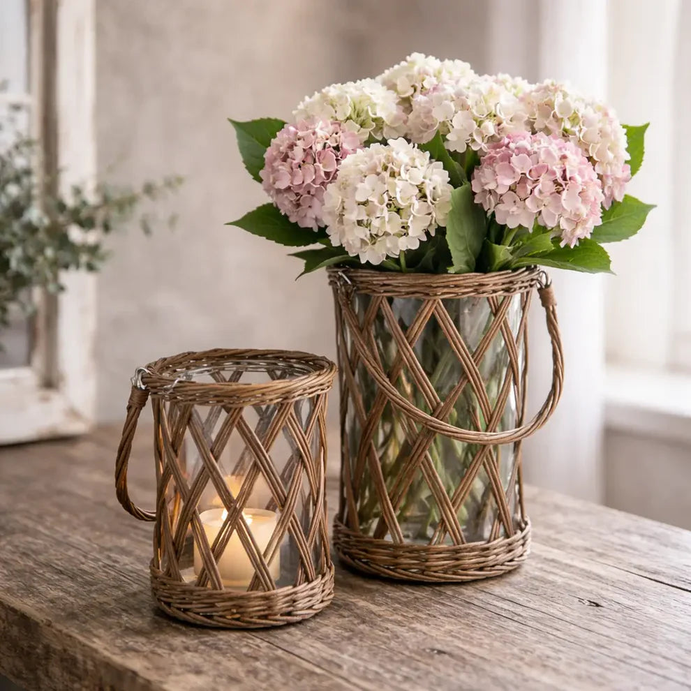 Classic Glass and Wicker Vase | Small