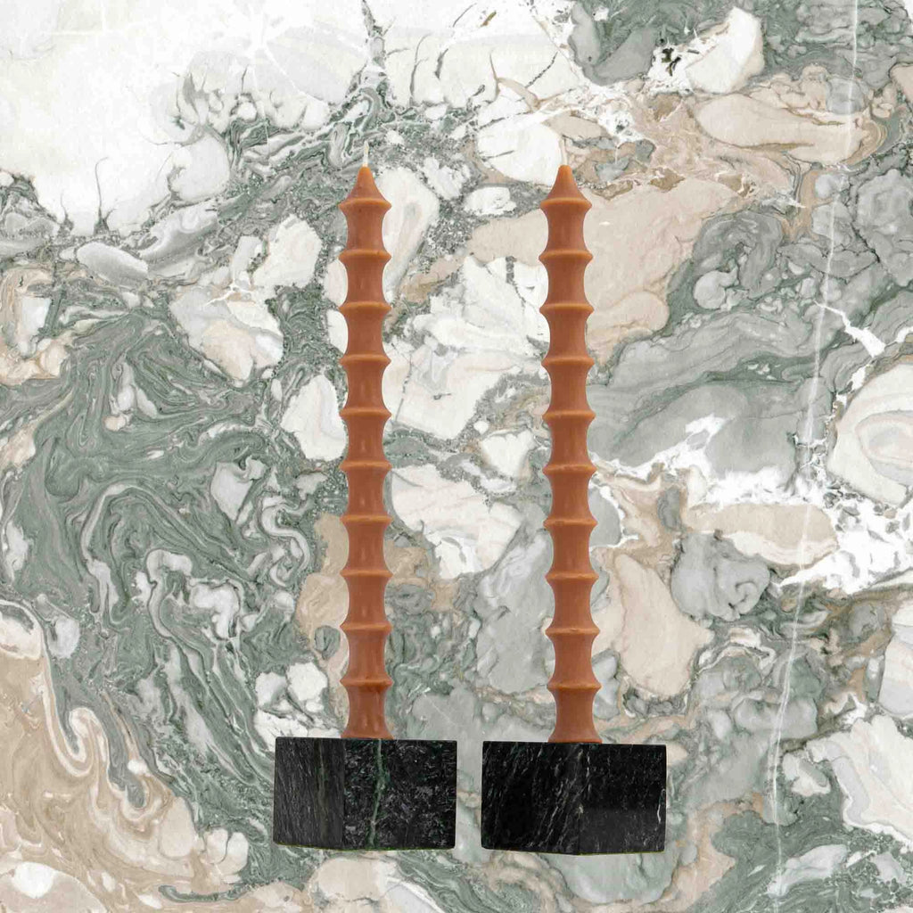 Pair Bamboo Taper Beeswax Candles
