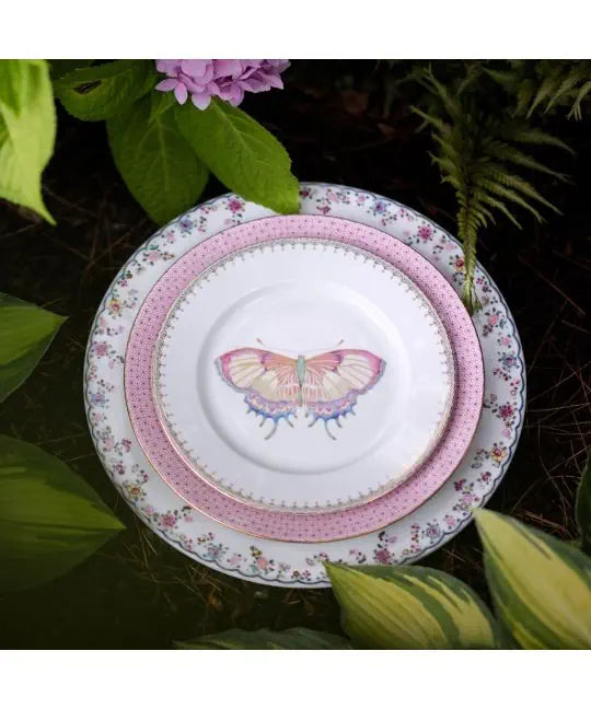 Pink Lace Dessert Plate with Butterfly