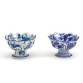 Scalloped Edge Blue & White Footed Bowl
