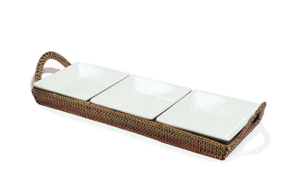Crudite Section Condiment Server Tray with 3 Porcelain Dish by Calaisio 