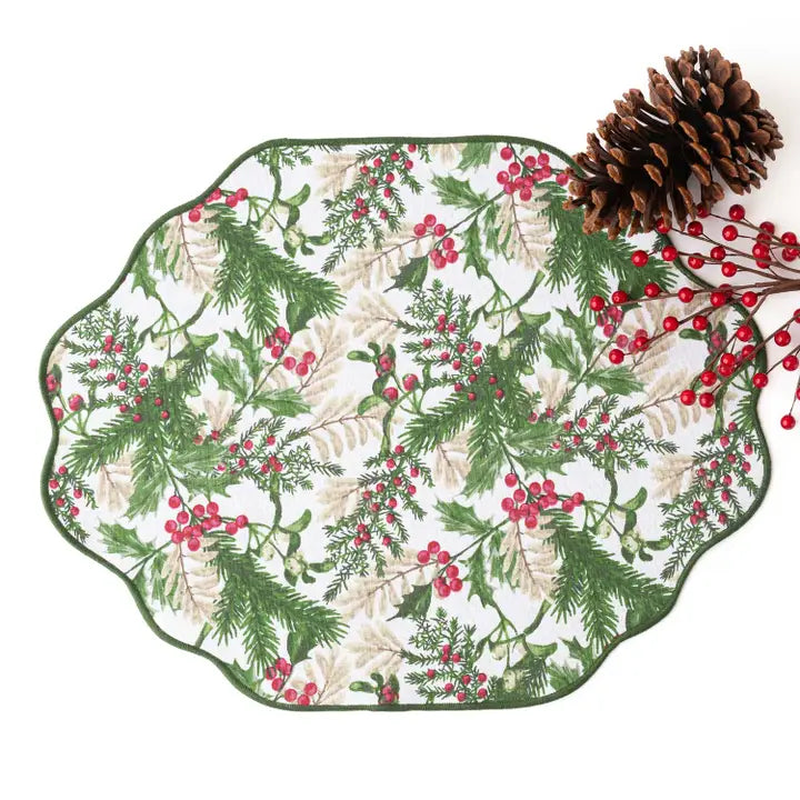 S/4 Woodland Berry/Green Velvet Reversible Placemats