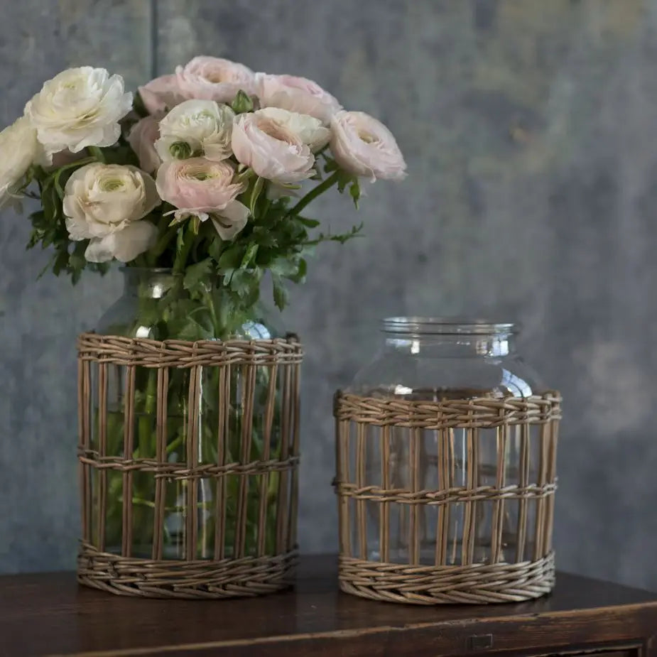 Wicker Basket with Glass Canister Large