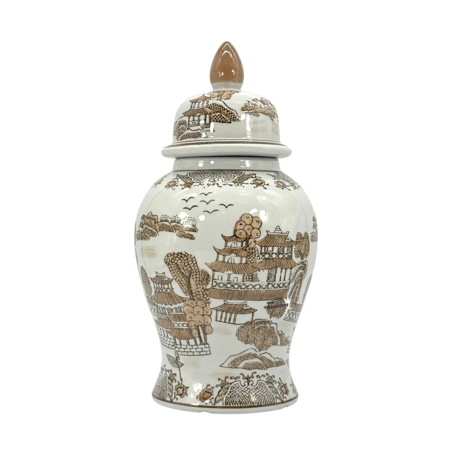 Brown & White Chinoiserie 14" Ginger Jar