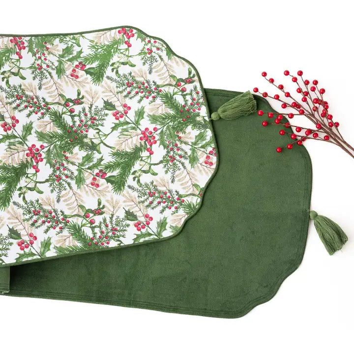 Woodland Berry/Green Velvet Reversible Table Runner
