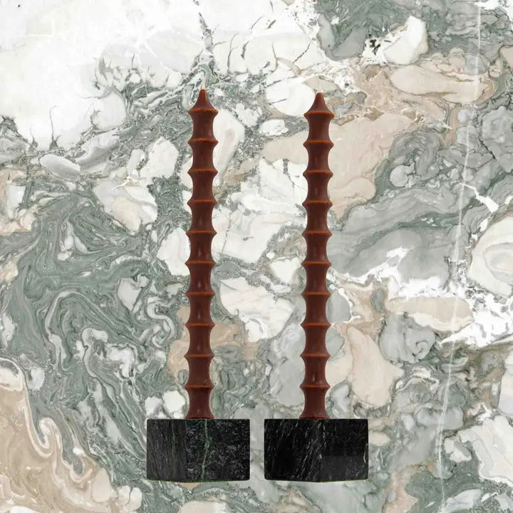 Pair Bamboo Taper Beeswax Candles