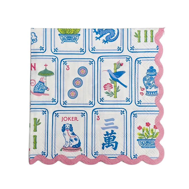 Mahjong Scalloped Cocktail Napkins
