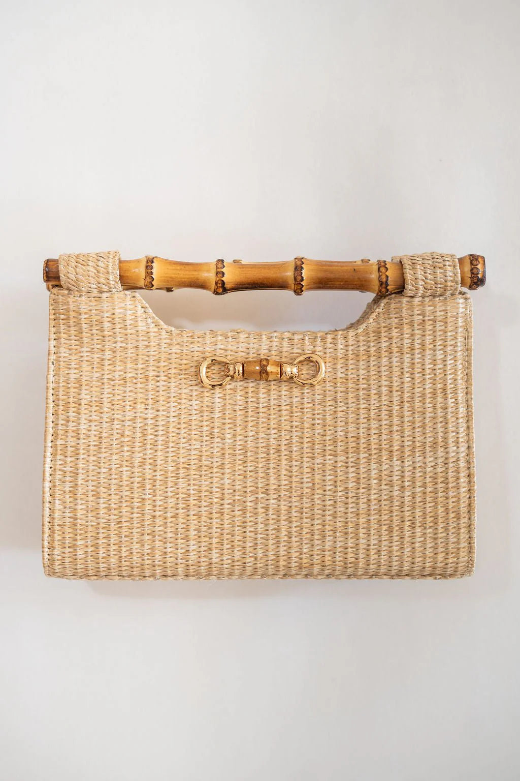 Mary Natural Straw Clutch - Bamboo Natural Handle